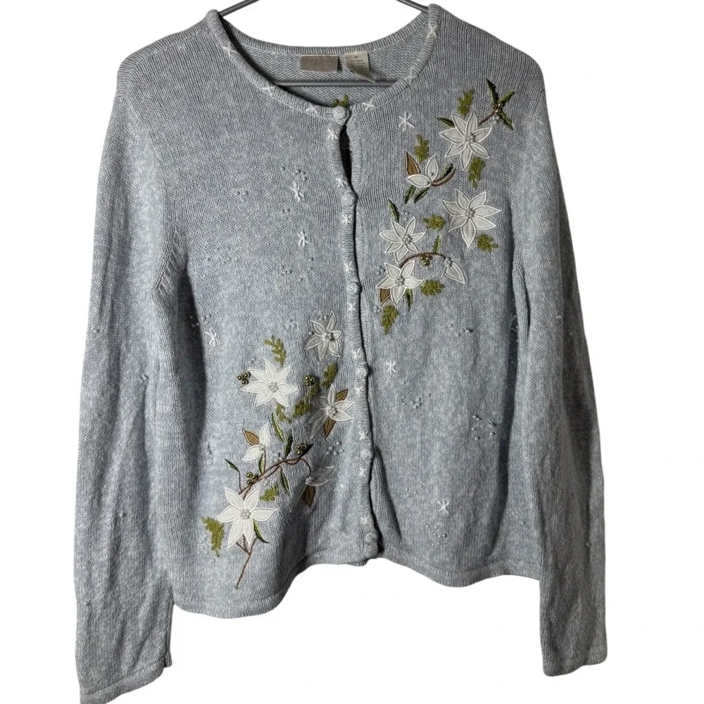 Erika Light‎ Blue Embroidered Floral Cardigan (Size M)